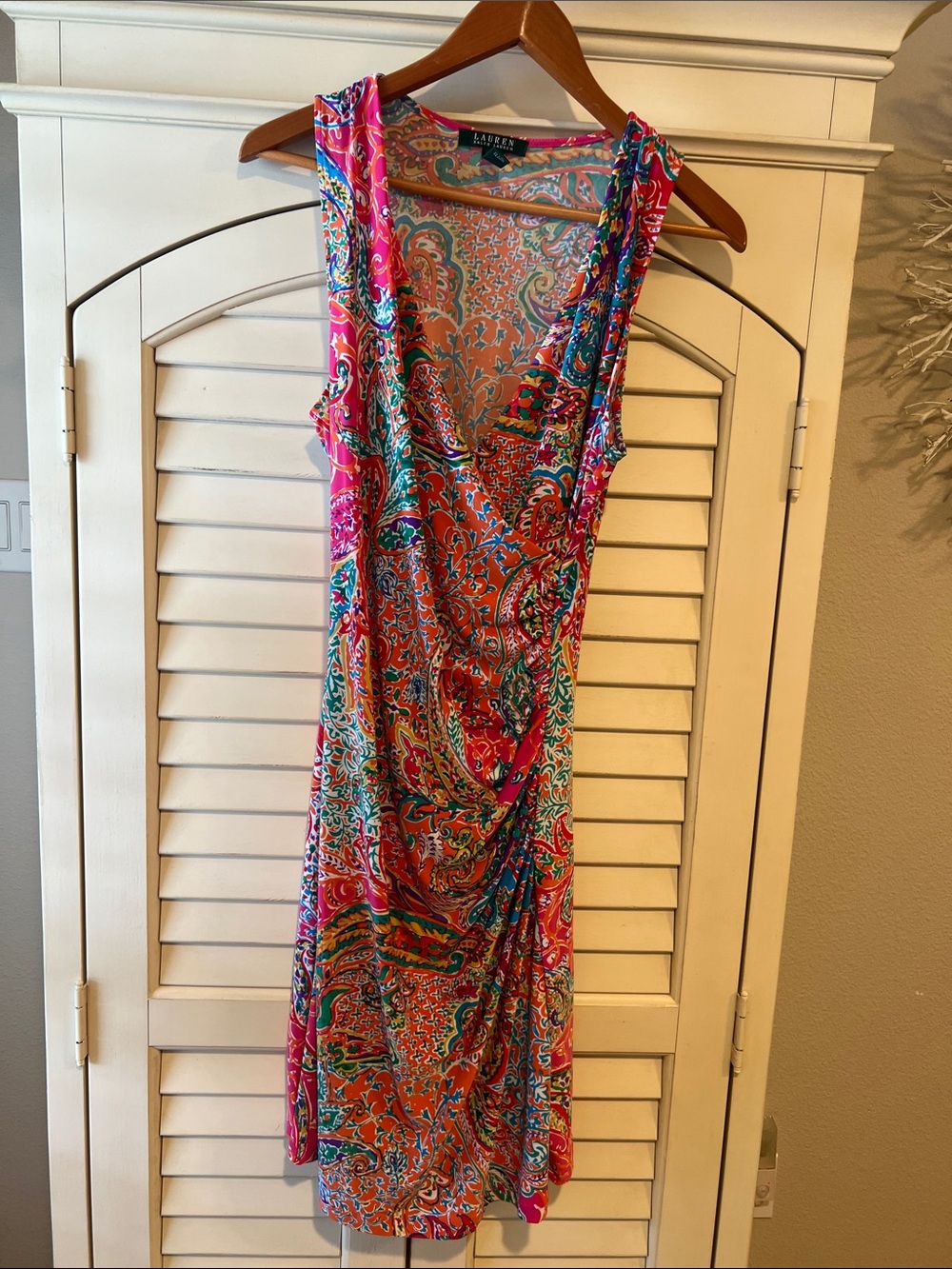 Lauren Ralph Lauren Sleeveless Paisley V Neck Sheath Dress Medium